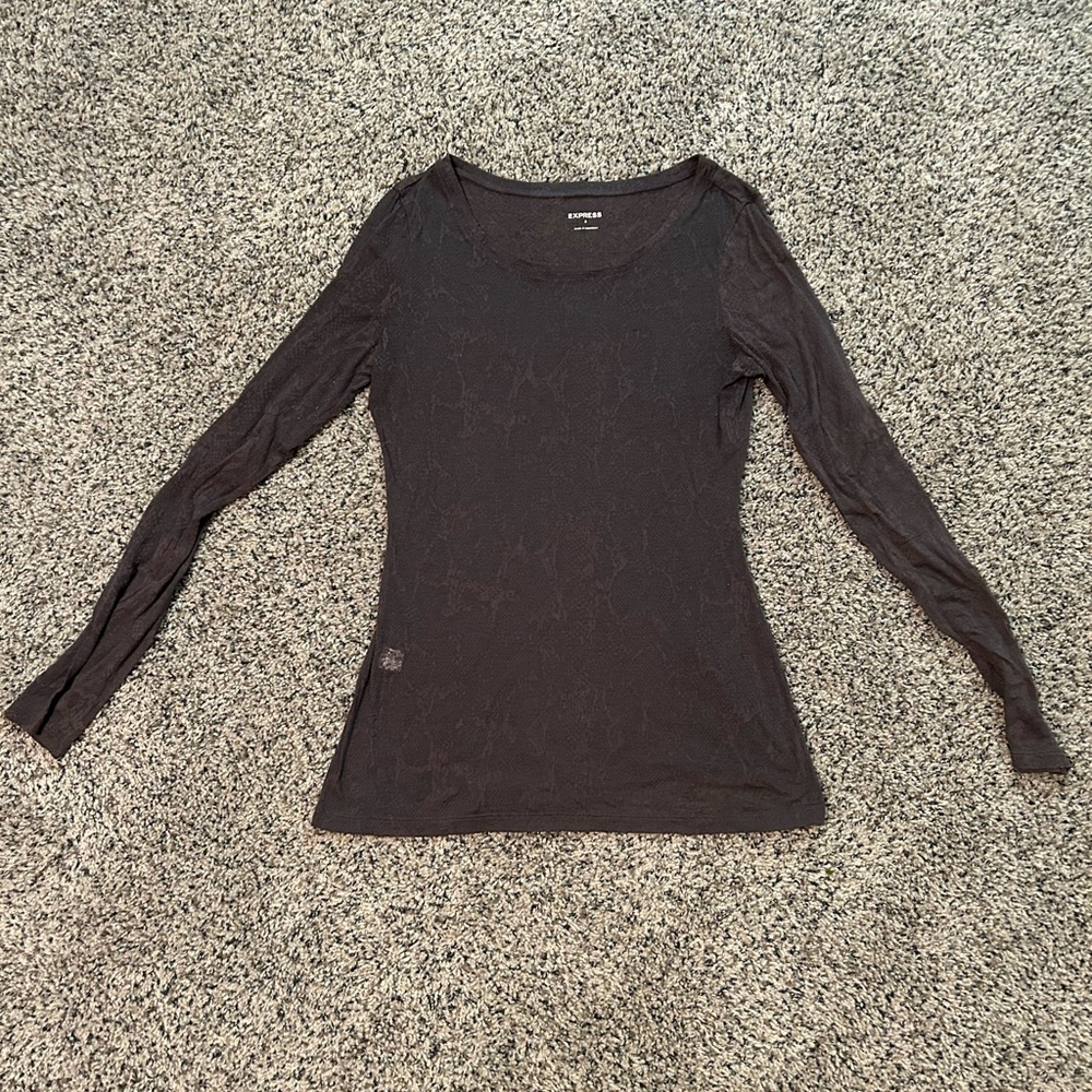 Express Long Sleeve Sheer Gray Top! Size Small!